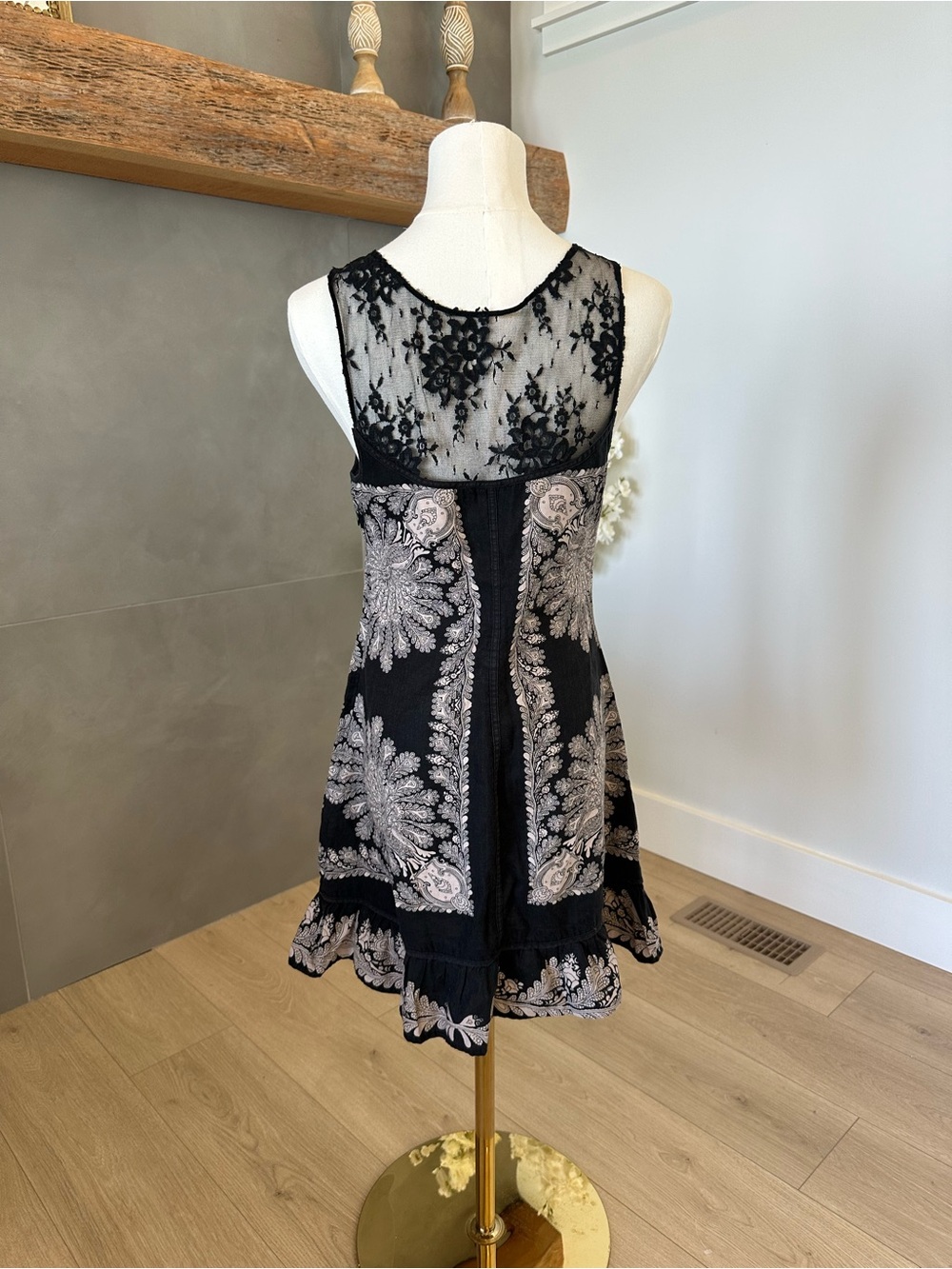 Free People Black Dress with Cream Embroidered Panels - Picture 7 of 9